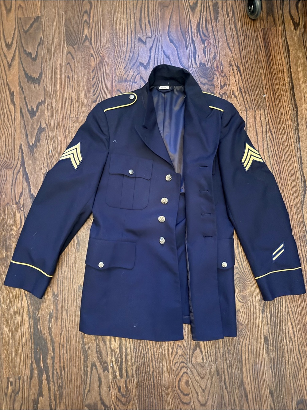 Blue Army coat. Gold buttons.